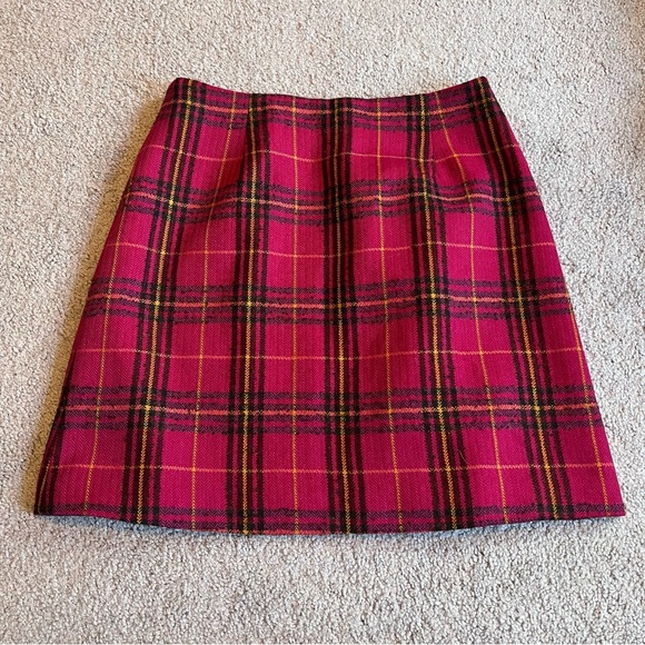 Vintage Y2K Cache Plaid Mini Skirt Wool Blend 8 Magenta - Picture 2 of 8